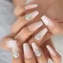 Metallic Stone Faux Ongles Gray Rhinestones Decorative Extra Long Ballerina Designed Tips for Lady