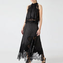 Hollow Loose Beach Outfits Women Clothing Lace Patchwork Two Piece Set Club Party Skirt Suit