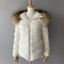 Women's Down Jacket Winter Thicken Warm White Duck Down Coat With Real Fur Collar Ladies Hooded Jacket