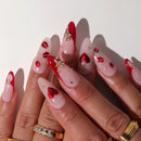 24PCS Red Love Sparkling Diamond Almond False Nails Valentines Day Romantic Press on Armor