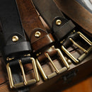 Handmade Extra Thick Men's Belt Brass Pin Buckle Genuine Leather Jeans Tooling Motorcycle Belt