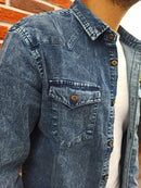 Men Denim Shirts Double Pocket Solid Casual Male Cowboy Shirts Autumn Slim Shirts for Men