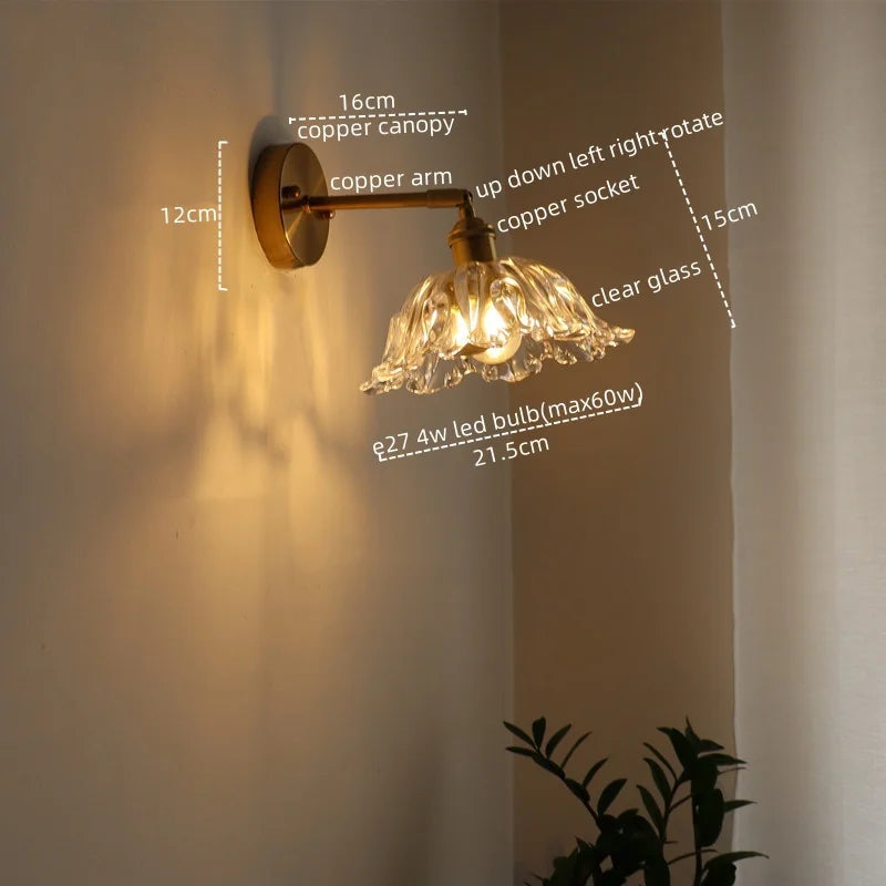 Wall Lamp Sconce Glass Balcony Bedroom Bathroom Mirror Light Fixtures Copper Nordic Lampe De Chevet