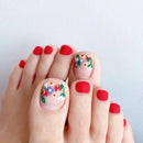 24pcs Blue Purple Flowers False Toe Nails with Designs Summer Press On Nails Gradient Foot Fake Nails