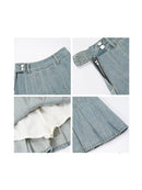 Women Denim Pleated Skirt Vintage Mini Jean Skirt Streetwear Skirt Summer