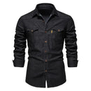 Men's Long-sleeved Washed Denim Shirt Casual All-match Button Solid outdoor Shirt Male