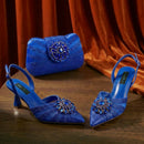 Women's Elegant Green Rhinestone Slingback Heels & Matching Handbag