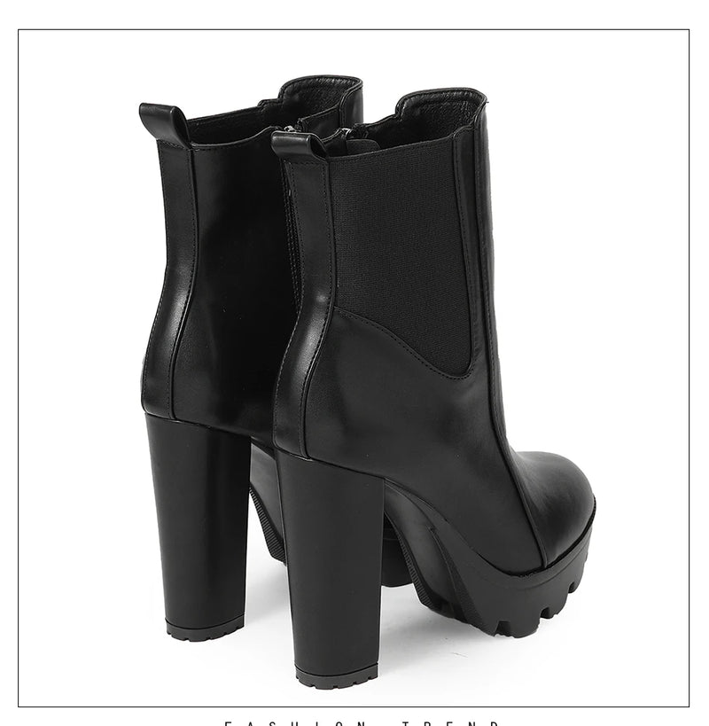 Ankle Boots for Women Elastic and Chunky Heel Round Toe Party Boots with Zipper