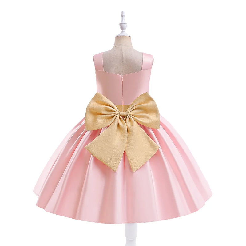 Elegant Girl Pink Party Dress For Children Birthday Costume Big Bow Princess Kids Clothes Wedding Evening Gown Formal