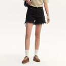 Women Black Rolled Edge Tie Shorts Summer