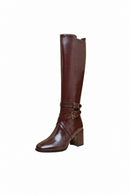 Knee High Boots Zipper Genuine Leather Winter Boots Woman Ladies Thick High Heels Shoes