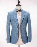 3 Pieces Light Blue Linen Suit for Men Formal Wedding Prom Set Slim Fit Jacket Best Man Tuxedo