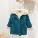 Winter Girls Mid-length Parka Slim Cotton Jacket Velvet Thick Cotton-padded Coats Children Girls Lapel Outerwear