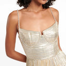 Cake Dresses Women Summer Metal Layer Ruffle Strap Diamond Prom Long Evening Party Dress