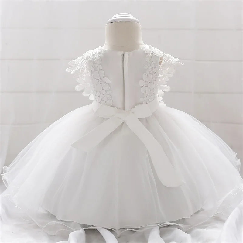 Baby Pink Flower Baptism Girls Party Dress Elegant Birthday Tulle Wedding Princess Dress for Girl Pageant Evening