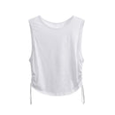 White sleeveless top with thin straps on a white background, featuring the brand 'Obroi'.