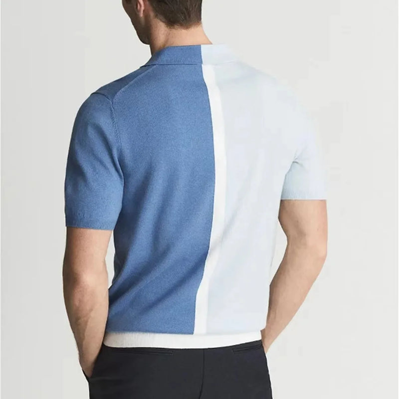 Spring Summer Turn-down Collar Short Sleeve Men's Knitted Polo Shirt