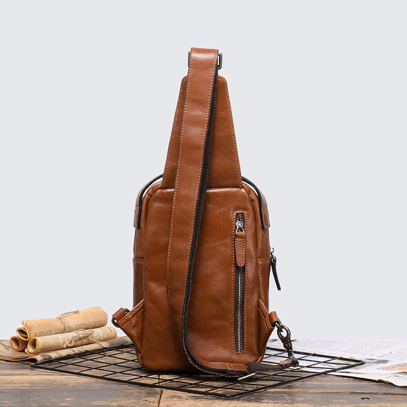 Men's Genuine Leather Chest Bag Casual Handbag Trendy Single Shoulder Crossbody Chest Pack