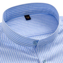 Mandarin Collar Men's Striped Shirts For Business Social Regular Fit Man Dress Shirt without Chest Pocket