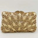 Gold lace clutch bag on a light gray background, Obroi