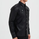 Men's leather shirt Elastic shirt long sleeve