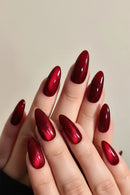 Rose Red Cat Eyes Almond Nails Simple DIY Manicure 24Pcs Press On Nails Glossy Stick-on False Nails Patches for Women