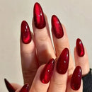 Rose Red Cat Eyes Almond Nails Simple DIY Manicure 24Pcs Press On Nails Glossy Stick-on False Nails Patches for Women