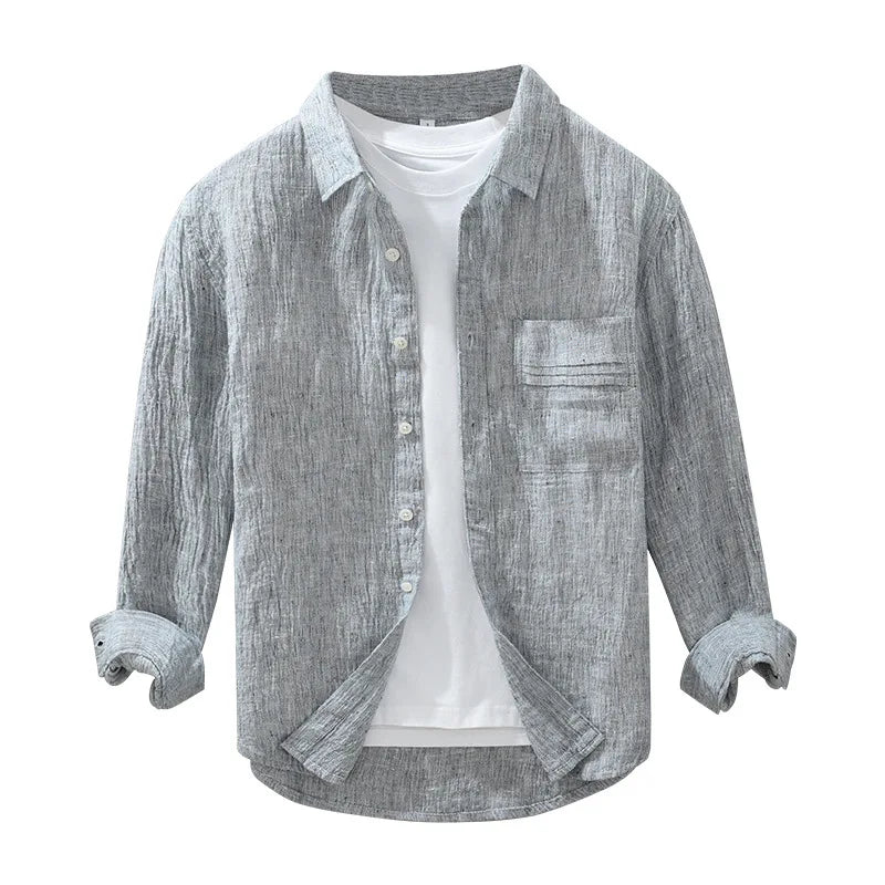 Linen Shirts Thin Coats For Man Lapel Loose Casual Long Sleeved Spring Male Jackets