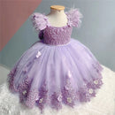 Elegant Applique Flower Girl Dress Wedding Butterfly Feather luxury With Pearls Bow Puffy