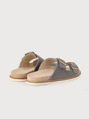 Mens Genuine Leather Slippers Summer Footwear Breathable Beach Shoes Buckle Nubuck Leather Slides