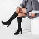 Women Knee High Boots Winter Suede Side Zip Chunky High Heel Boots Women Sexy Shoes High Boots