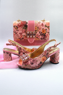 Heels Women Shoes and Bag Set with Shinning Crystal in Yellow Color