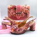 Heels Women Shoes and Bag Set with Shinning Crystal in Yellow Color