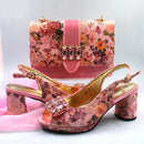 Heels Women Shoes and Bag Set with Shinning Crystal in Yellow Color