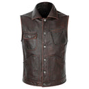 Genuine Leather Vest Men Real Leather Motorcycle Biker Vest Jackets
