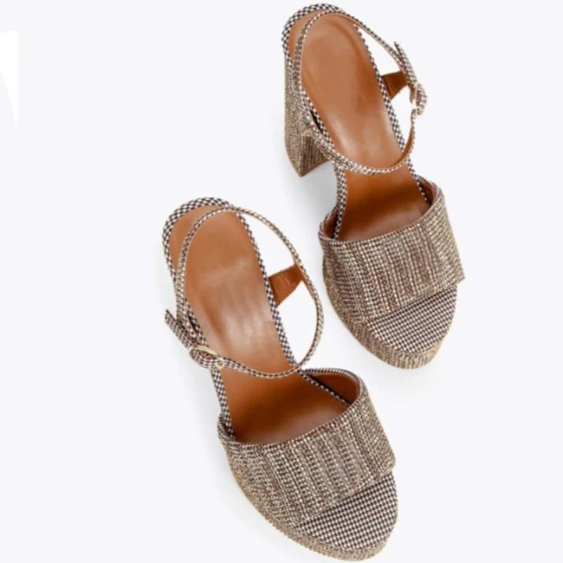 Rhinestone buckle Sandals with Women Thick High-heeled and Thick Soled Shoes