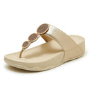 Summer Women's Thick Heel Sandals Metal Slip-On Comfortable Leather Bottom Slippers