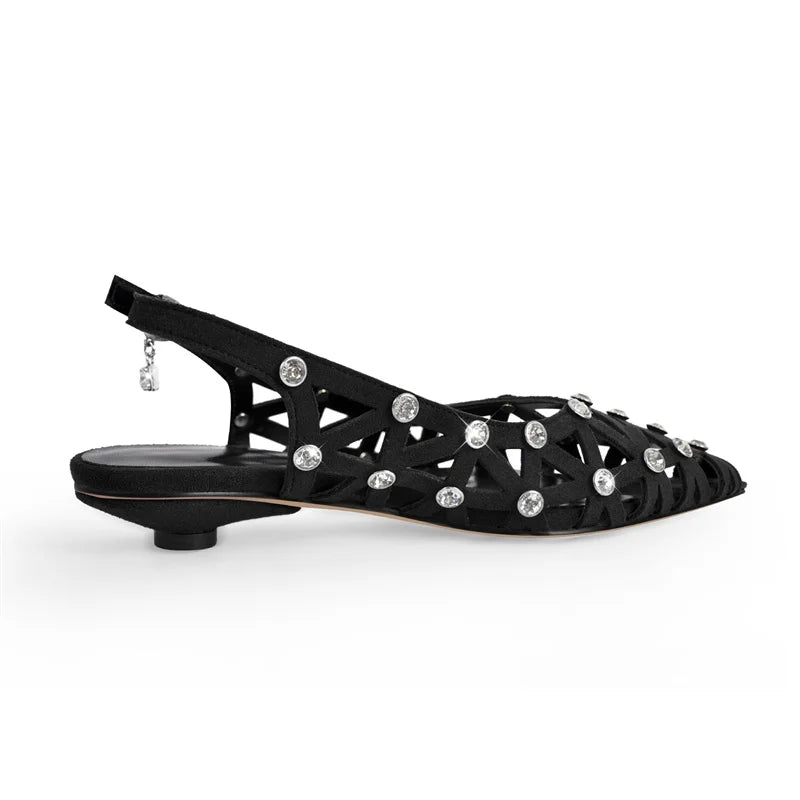 Women Pointed Toe Rhinestone Hollow Slingback Pumps Ankle Strap Party Dress Shoes