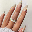 French Press on Fake Nails Full Cover Flowers Designs Almond Nail Tips Art Wearable Set