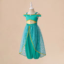 Girls Jasmine Cosplay Costume Lace Aladdin Princess Dress Magic Lamp Birthday Party Dresses Jasmines Kids Clothing