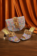 Rhinestone Metal Design Strange High Heel Style Peep Toe Shoes and Bag Set
