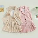 Citgeett Summer Kids Baby Girl Outfit Casual Camisole Elastic Pleated Skirt and Sleeveless Jacket Set Clothes