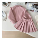 Girls Autumn Clothing Leather Jacket Suit Children Motorcycle Set Short Coat Pleated Skirt