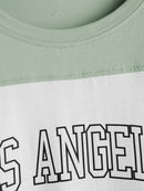 Cotton T-shirt for Men Short Sleeves Round Neck Streetwear Tees LOS ANGELES Letter Striped Preppy Tops