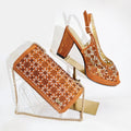Olive Rhinestone Decoration Design Peep Toe Party Wedding Women High Heels and Bag Set