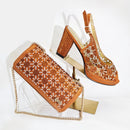 Olive Rhinestone Decoration Design Peep Toe Party Wedding Women High Heels and Bag Set