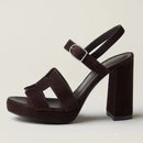 High Heels Pumps Women's Velvet Sandals Open Square Toe Dress Summer