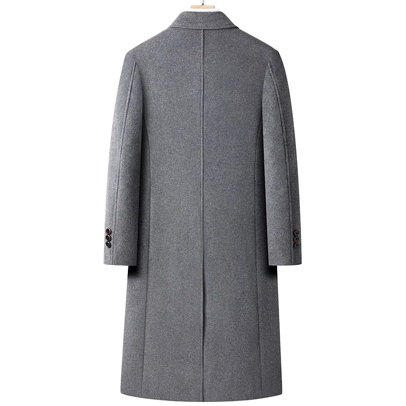 Mens Wool Blend Trench Coat Autumn Winter Double Breasted Long Pea Coat Casual Notched Lapel Classic Overcoat Man