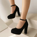 Shoes Woman Pumps Elegant Ankle Straps Black Blue Flock Women's Heels Shoes