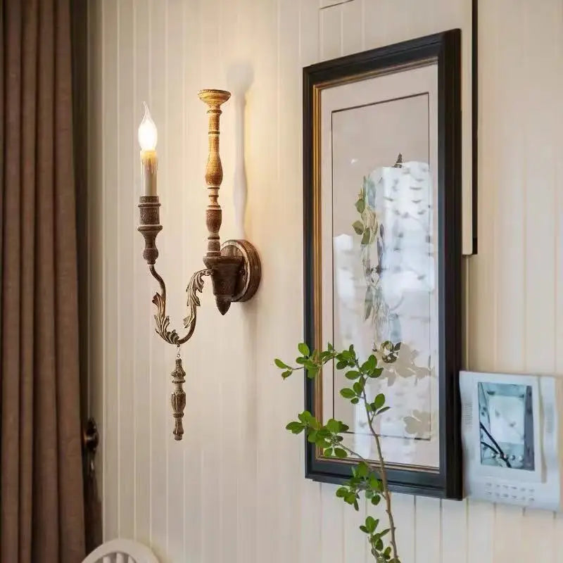 Retro American Country French Wall Lamp Wood Wall Lamp Bedroom Corridor Decorative Lamp
